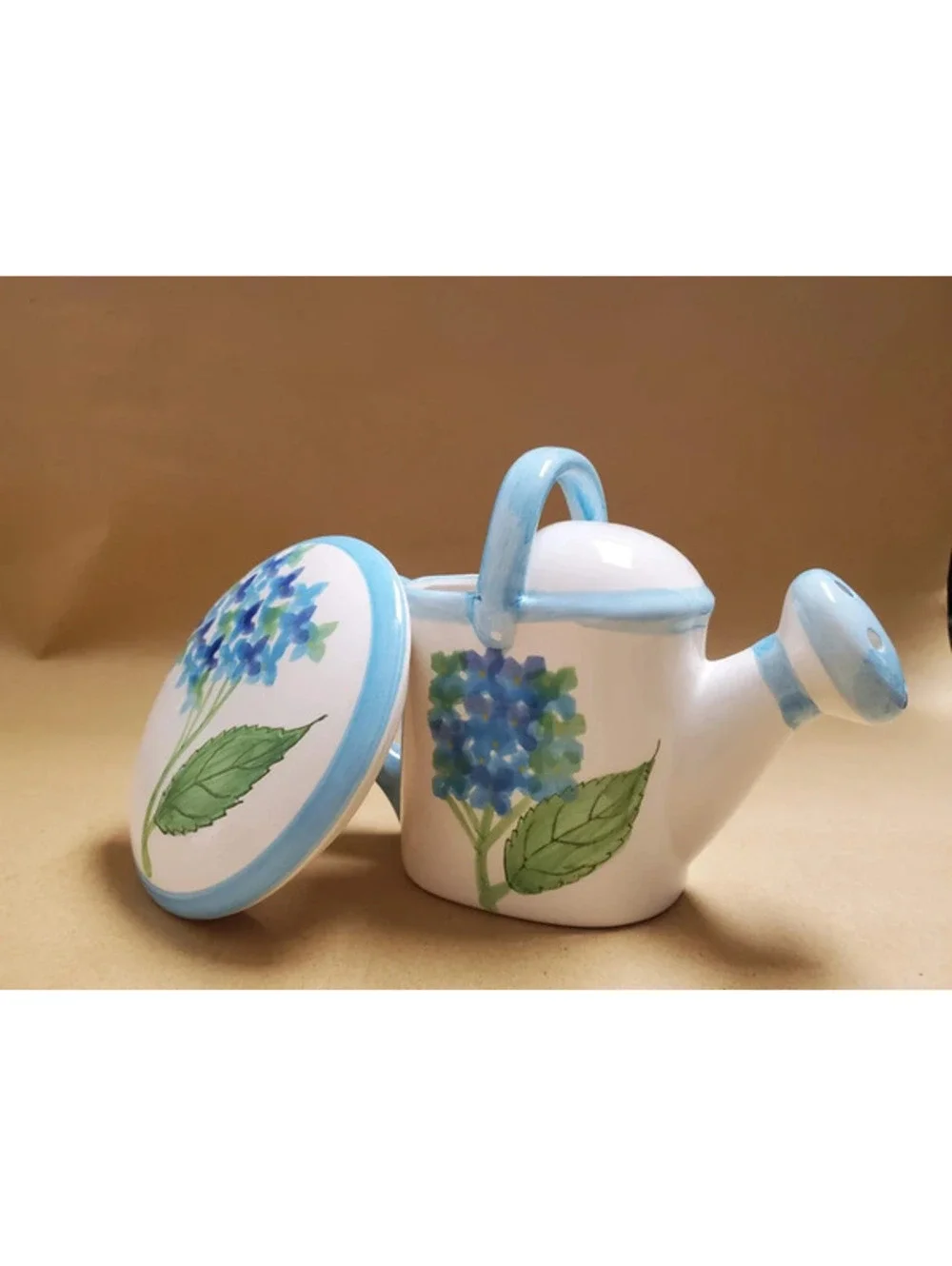 Blue Hydrangea Ceramic Watering Can & Trinket Box